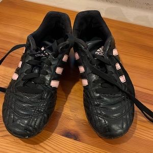 Black and pink Adidas soccer cleats, kids’ size 2